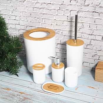 6PC Bamboo & Resin Bathroom Accessories Organizer Set – Matt Finish