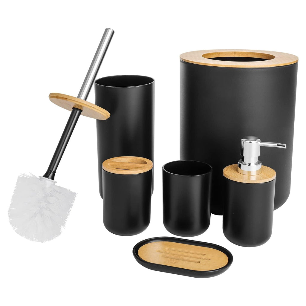 6PC Bamboo & Resin Bathroom Accessories Organizer Set – Matt Finish