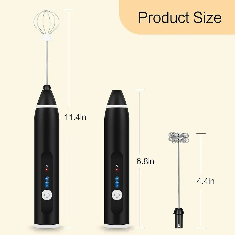 2-in-1 Rechargeable Coffee Milk Frother – Electric Whisk with 3 Speeds