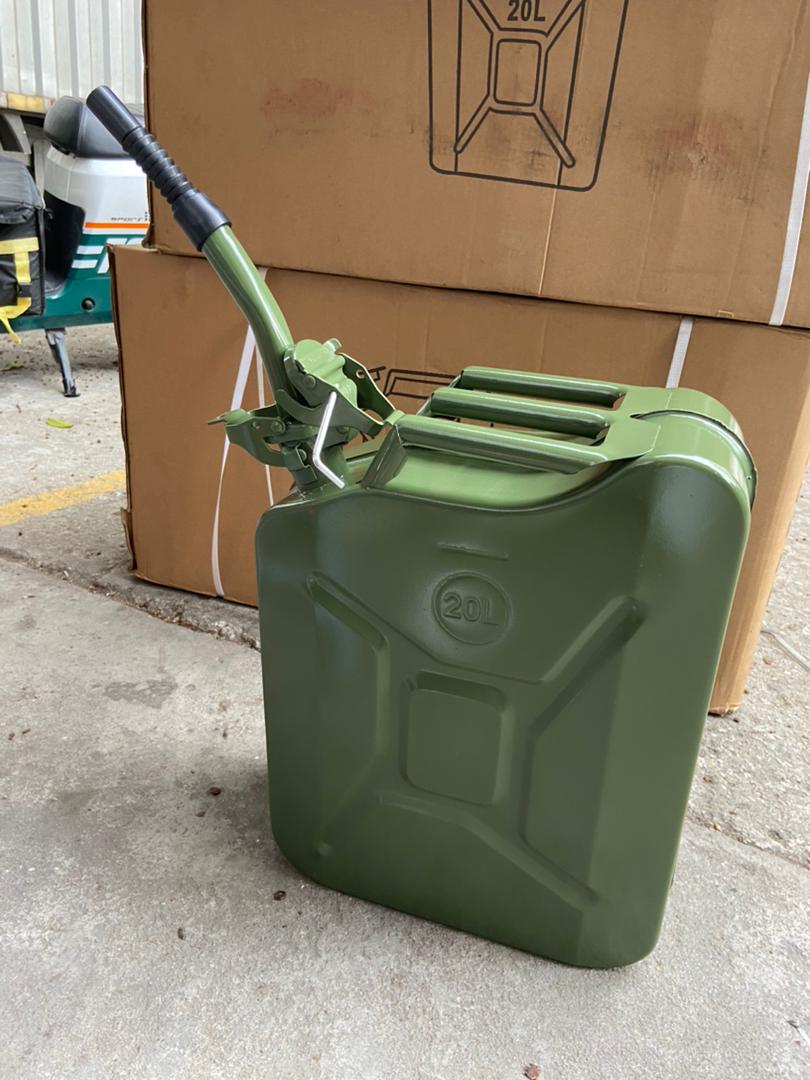 Heavy Duty Metallic Fuel Backup Jerry Can with Pouring Spout | 10L & 20L | Military Green