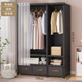 Heavy Duty Double Rail Metallic Wardrobe with 3 Drawers & Curtain Door | 109×45×166.5cm | Black