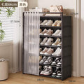 6-Tier Shoe Rack with Sheer Curtain Dust Cover | 105cm Tall | 64cm Wide | Black
