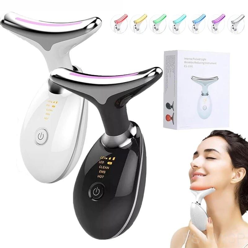 7-Colour LED Neck & Face Lifting Device | EMS Tightening | Wrinkle Removal | Hot Therapy | Black & White