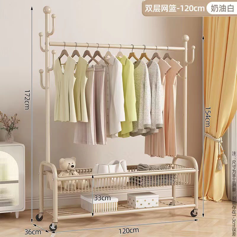 Heavy Duty Garment Rack – Double Basket Clothes Hanger Stand with Wheels