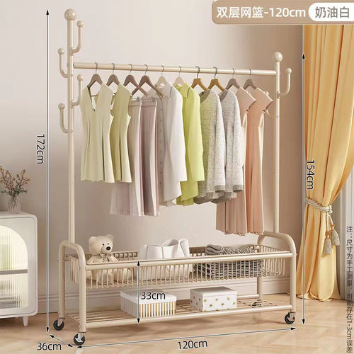 Heavy Duty Garment Rack – Double Basket Clothes Hanger Stand with Wheels