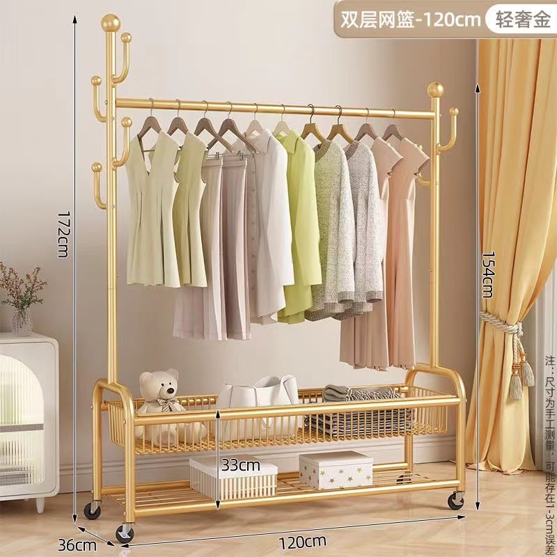 Heavy Duty Garment Rack – Double Basket Clothes Hanger Stand with Wheels