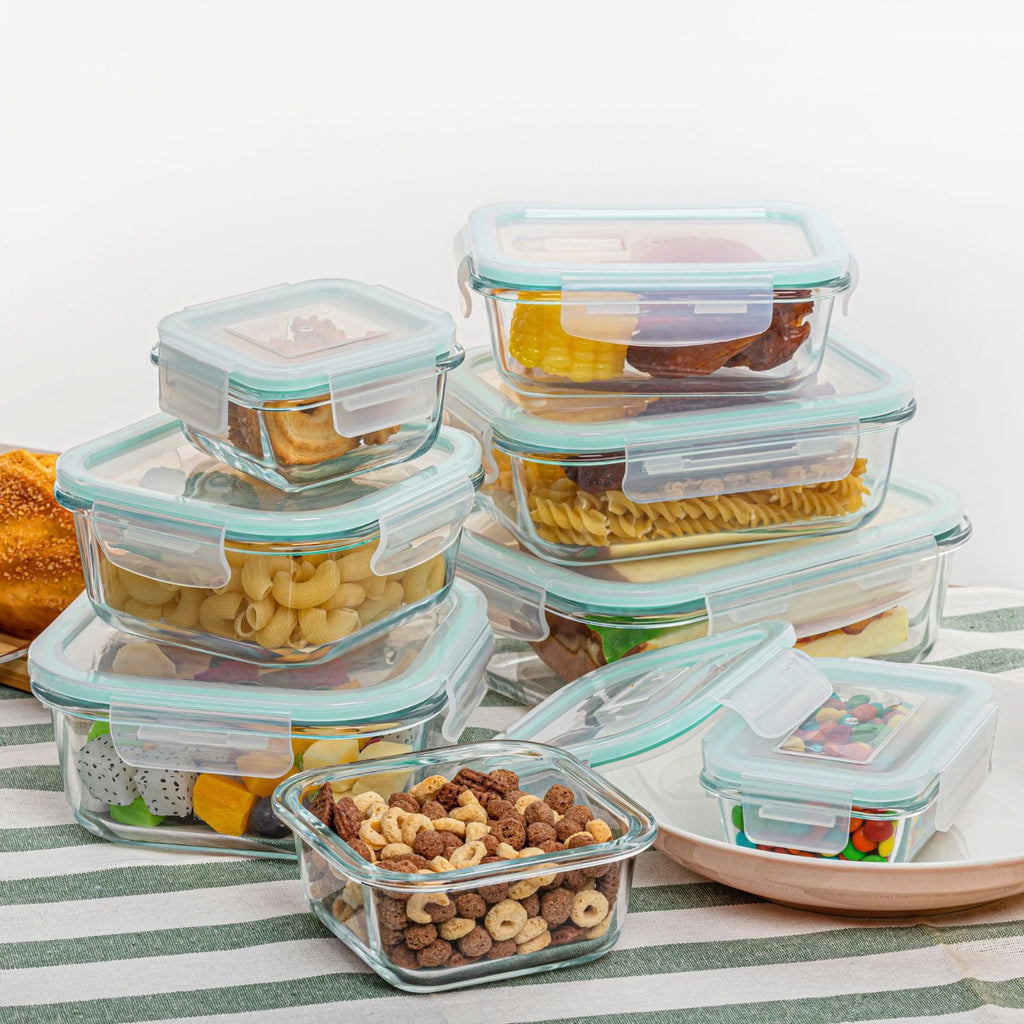 8pc Borosilicate Glass Food Storage Container Set – Airtight & Microwave Safe