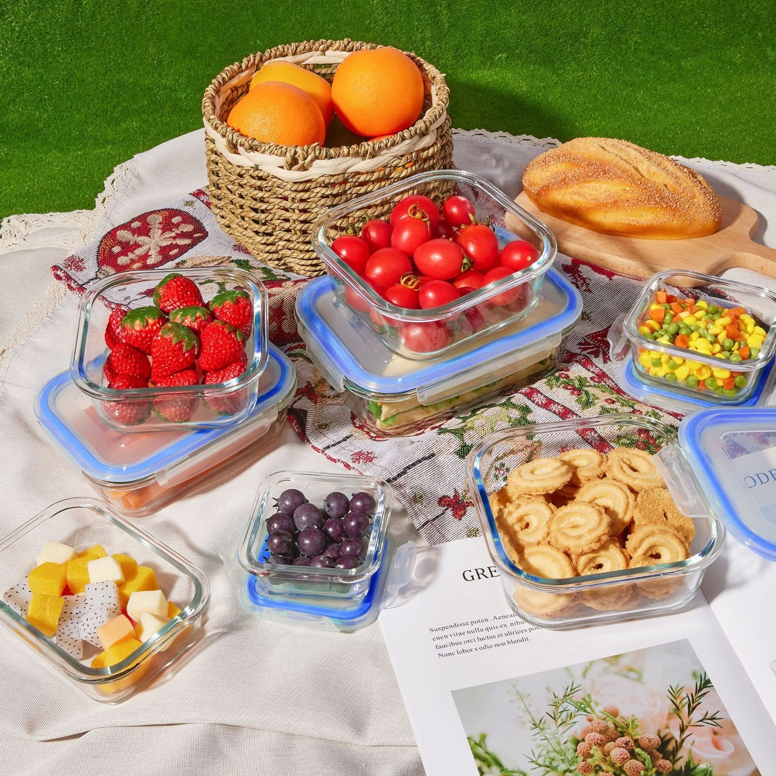 8pc Borosilicate Glass Food Storage Container Set – Airtight & Microwave Safe