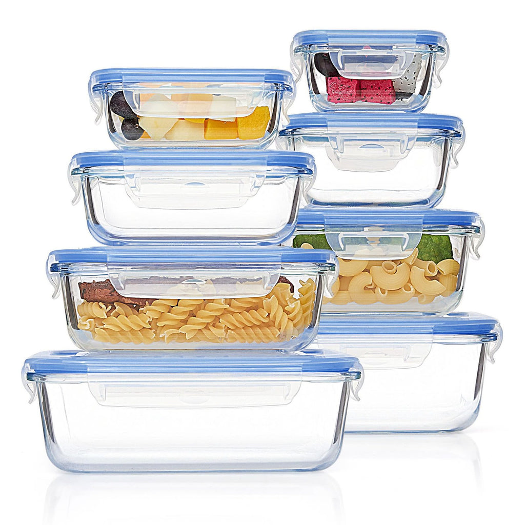 8pc Borosilicate Glass Food Storage Container Set – Airtight & Microwave Safe