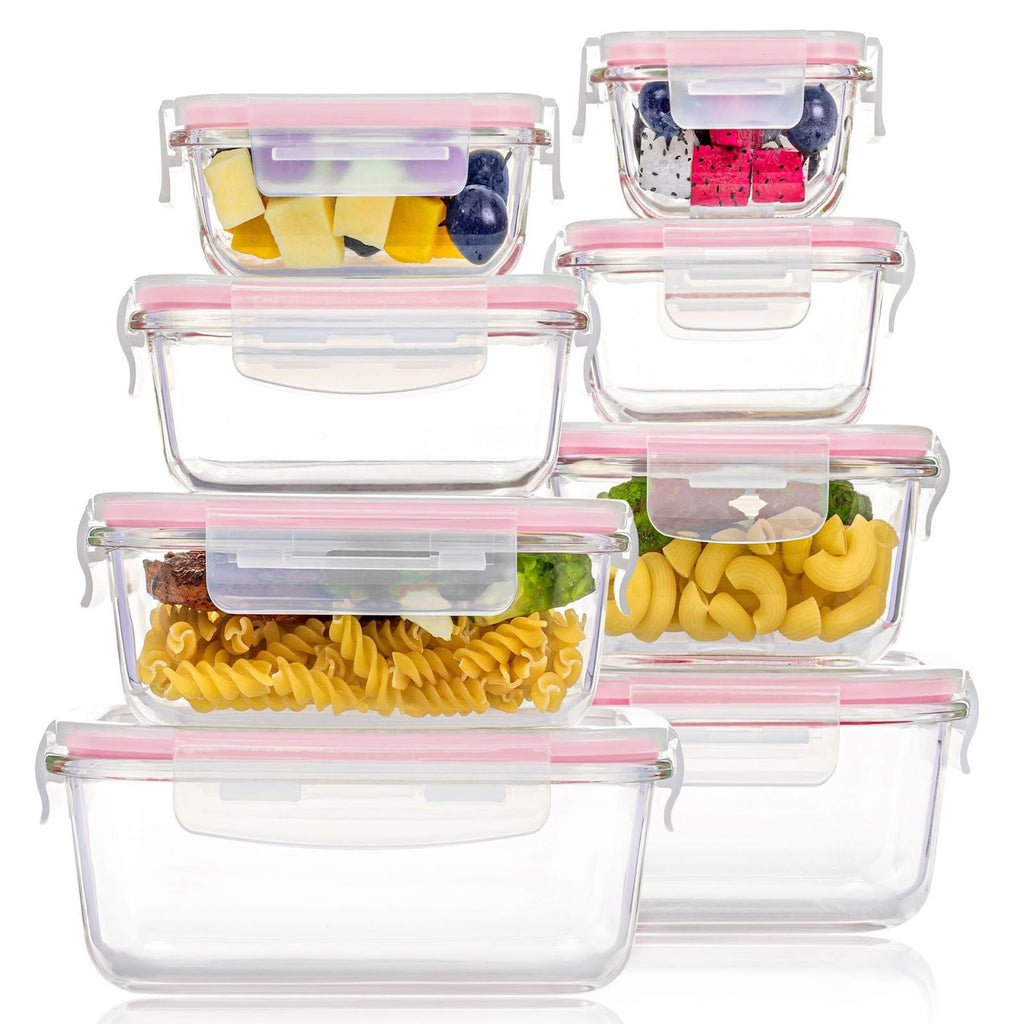 8pc Borosilicate Glass Food Storage Container Set – Airtight & Microwave Safe