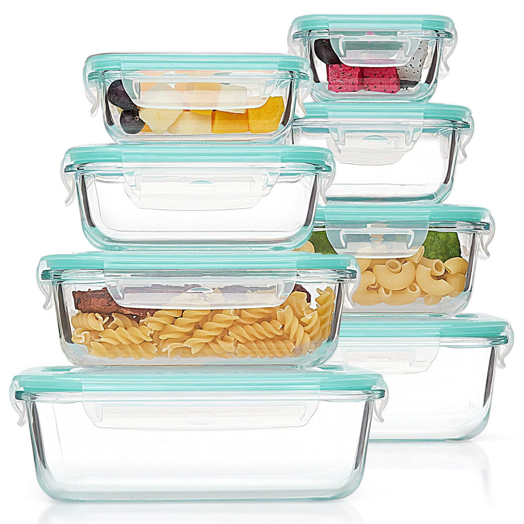 8pc Borosilicate Glass Food Storage Container Set – Airtight & Microwave Safe
