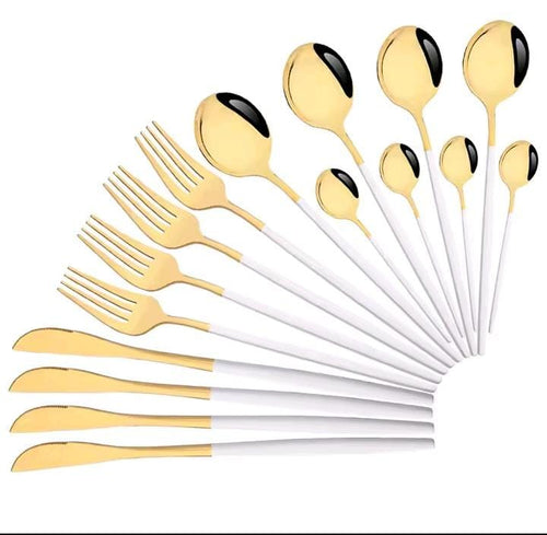 Gold and white handle cutlery set – fanned display
