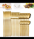 24pcs Luxury Gold Stainless Steel Cutlery Set – full set display
