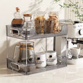 2-Tier Countertop Organizer - smoke grey with kitchen items and espresso machine