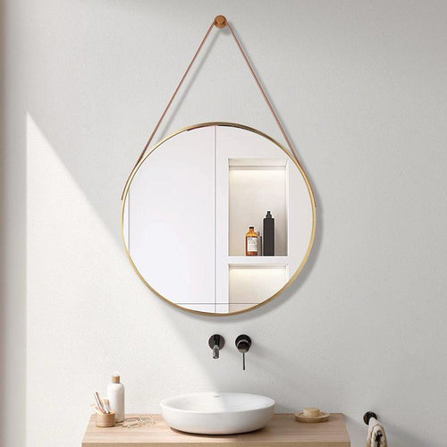 Nordic Round Mirror Gold frame - bathroom setting above sink
