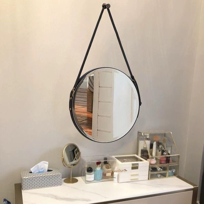 Nordic Round Mirror Black frame - dressing table with makeup organizer