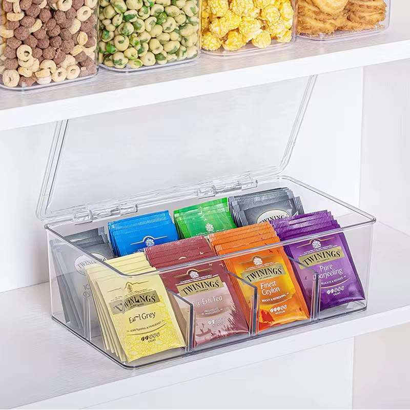 8-Slot Tea Organizer - pantry shelf setting with Twinings tea bags