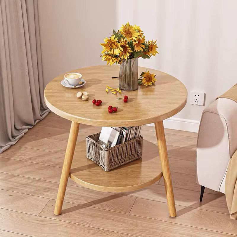 2-Layer Nordic Side Table - living room with sunflowers front view