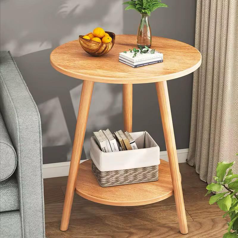 2-Layer Nordic Side Table - grey wall setting with fruit bowl