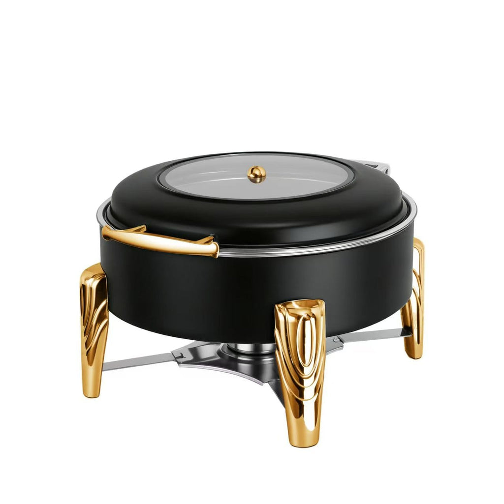 6L Black and Gold Square Hydraulic Chafing Dish - product shot on white background