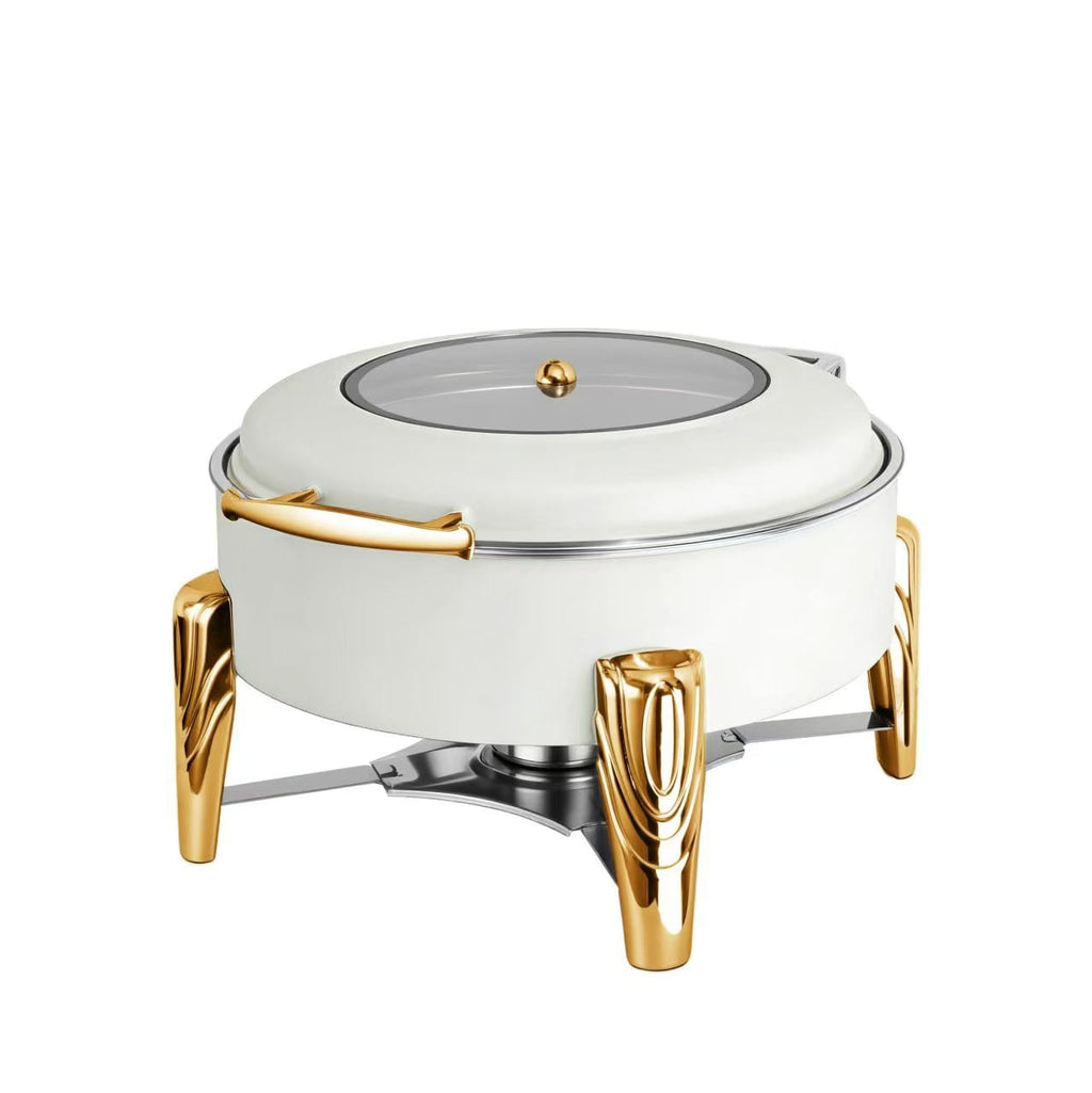 6L White and Gold Square Hydraulic Chafing Dish - product shot on white background