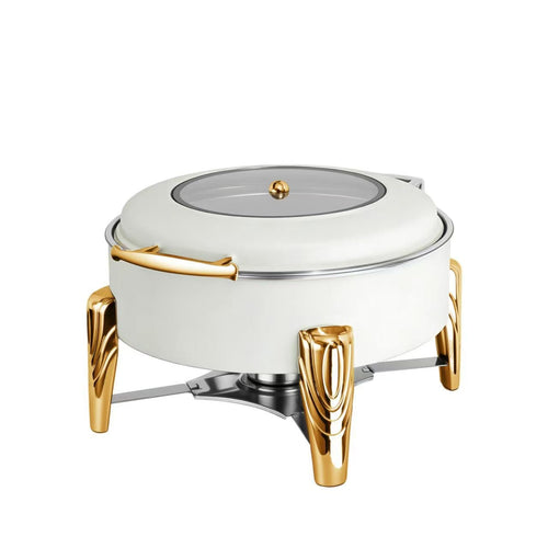 6L White and Gold Square Hydraulic Chafing Dish - product shot on white background