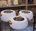 3pcs White and Gold Ribbed Insulated Hotpot Set with clear window lids - store display