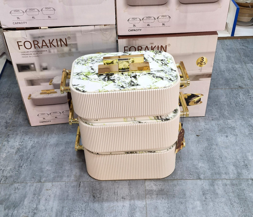 Forakin 3pcs Green Marble and Gold Food Warmer Set stacked