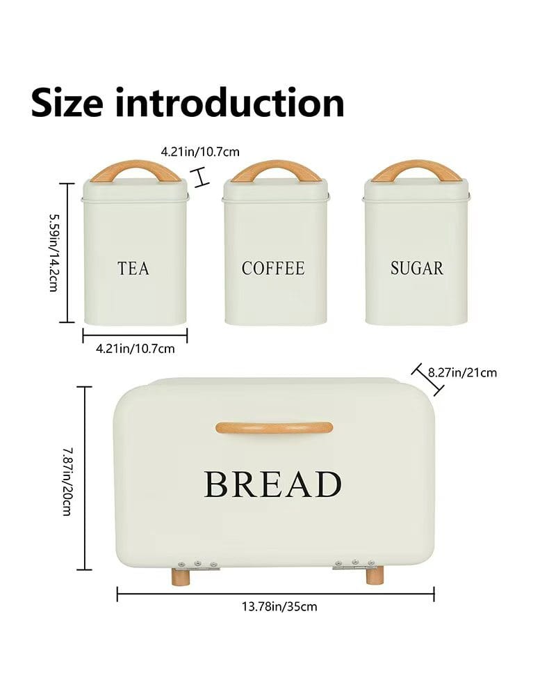 Size dimensions chart - Bread Bin 35x21x20cm and Canisters 10.7x10.7x14.2cm