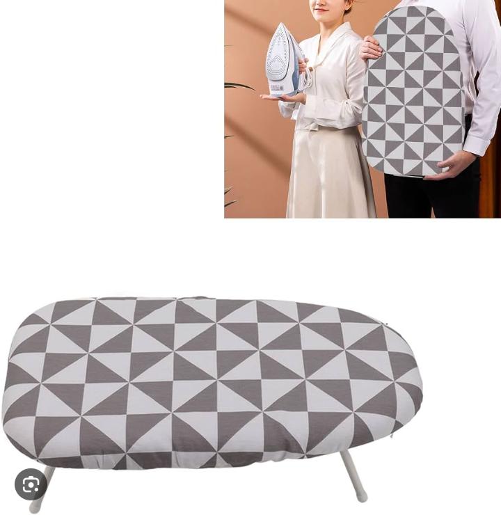 Portable mini ironing board - geometric grey design