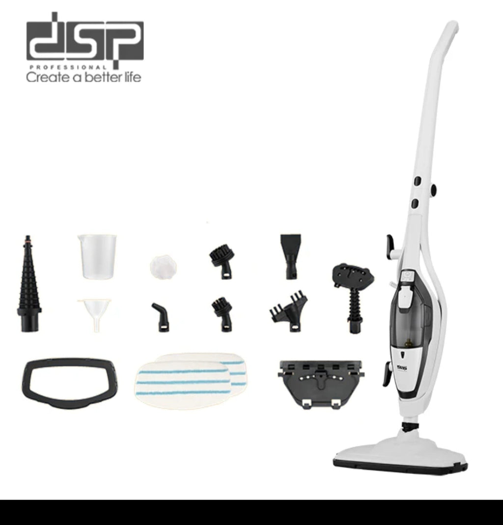 DSP 10-in-1 Steam Mop with all attachments laid out