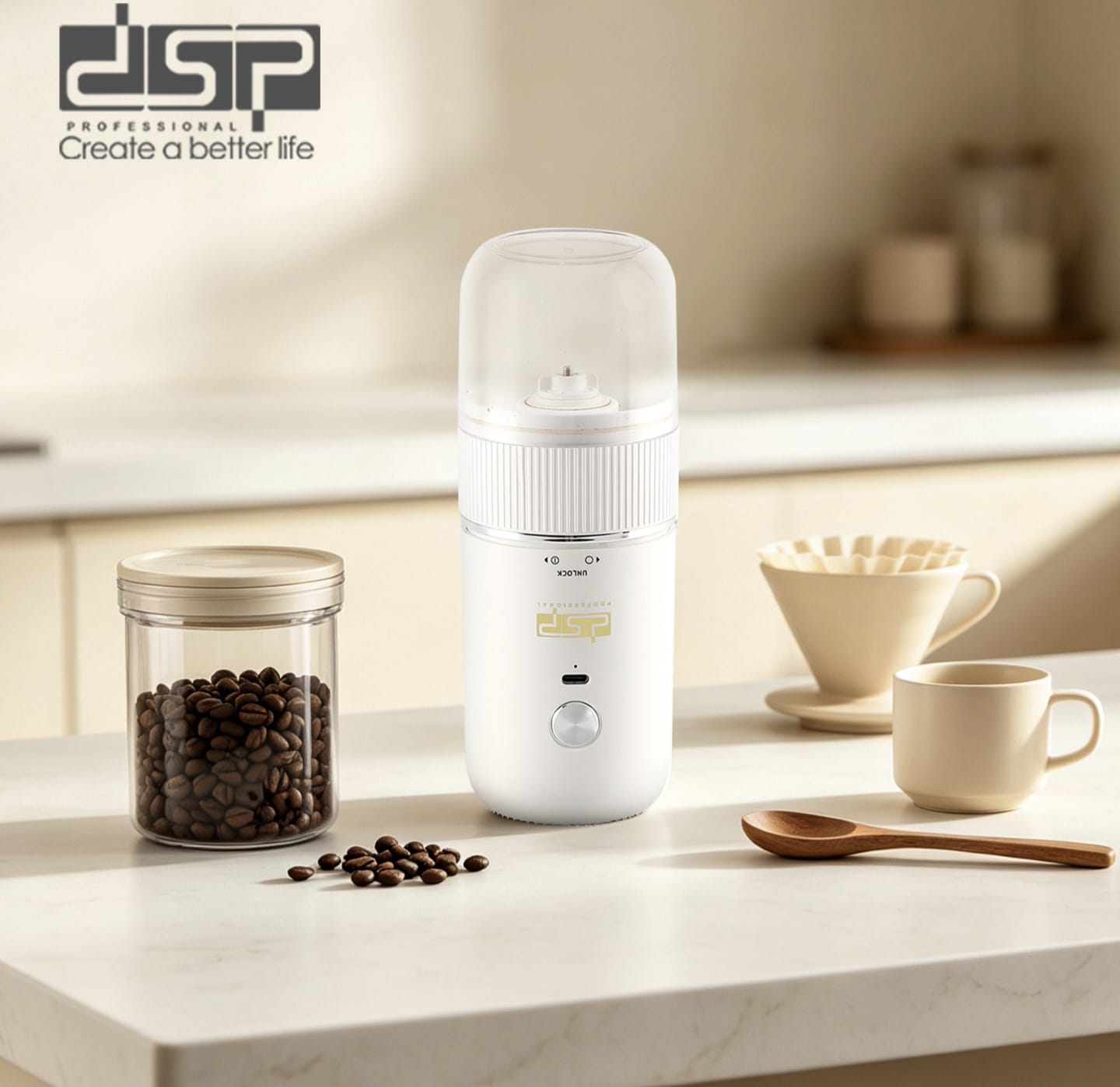 DSP Coffee Spice Grinder black and white variants with specs