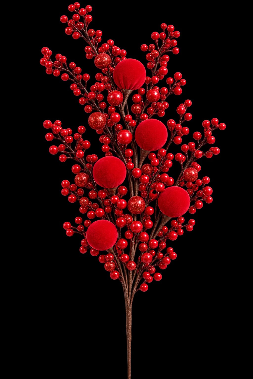 Christmas Decorative Berry Branch with Velvet Balls – 40cm