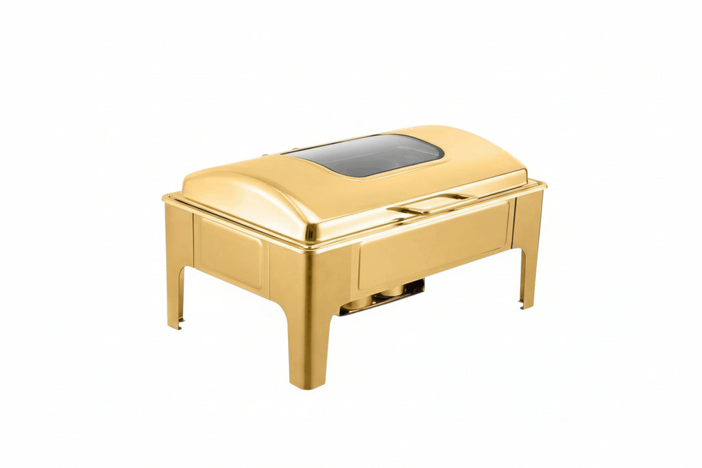 9L Gold Hydraulic Chafing Dish with Glass Window – Double Compartment CS-R32302G