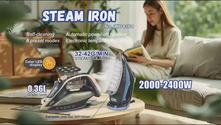 DSP Ceramic Steam Iron 2000-2400W | Color LED Touch Control