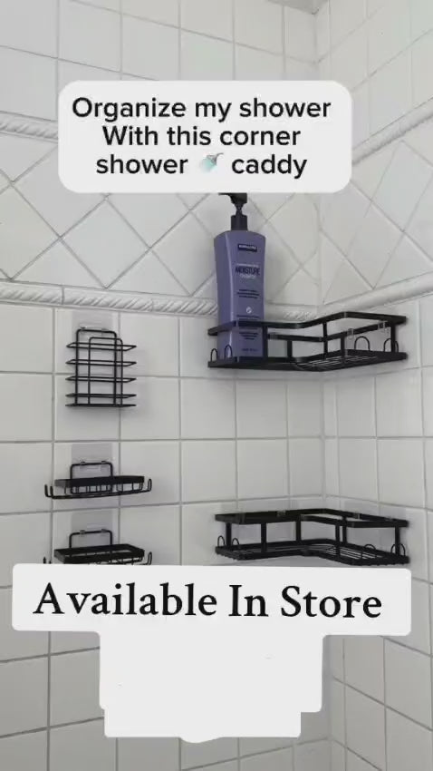 5 in 1 Black Corner Shower Shelf Organizer - Wall Mounted Bathroom Storage Basket