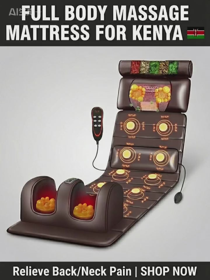 Full Body Massage Mattress | Neck, Back, Lumbar & Foot Massager | Foldable Seat | Wired Controller | Brown