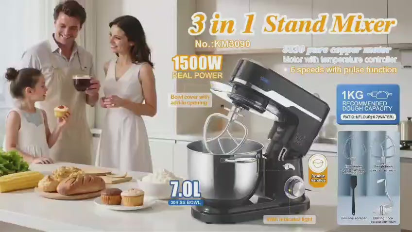 DSP Professional 3-in-1 Stand Mixer 1500W | 7L SS Bowl | 6 Speed + Pulse